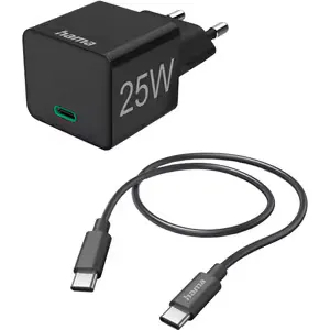 Incarcator retea HAMA 201623, 1xUSB-C, Power Delivery (PD), 25W, cablu USB-C, negru