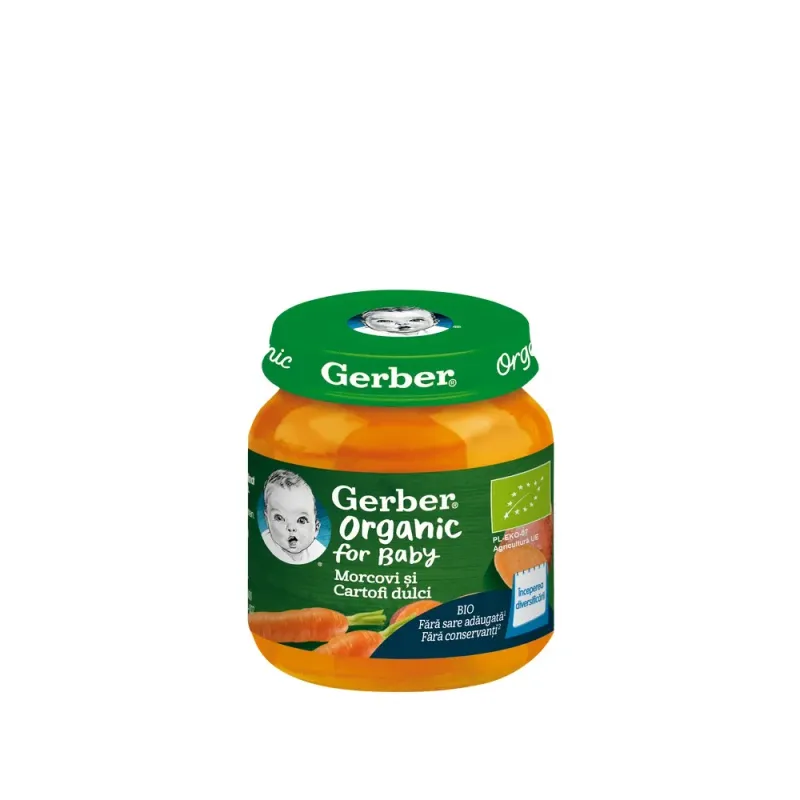 Piure morcovi si cartofi dulci Gerber, de la 6 luni, 125 g