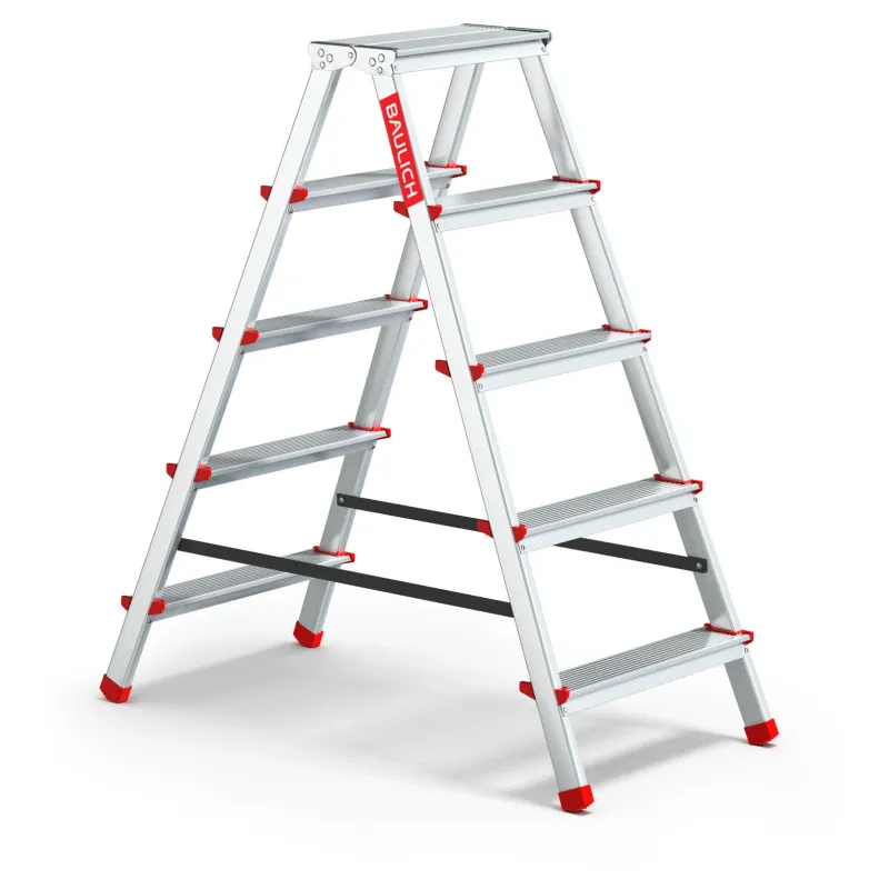 Scara pliabila, Baulich, aluminiu, 2x5 trepte, inaltime 110 cm, capacitate maxima 120 kg, stabila, argintiu, pentru uz casnic