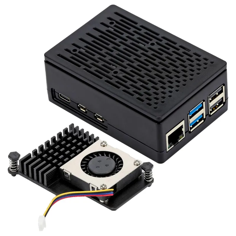 Carcasa Radiator Raspberry Pi 5, cu radiator si ventilator racire pasiva, protectie la deteriorari mecanice, OUYLAF, Negru