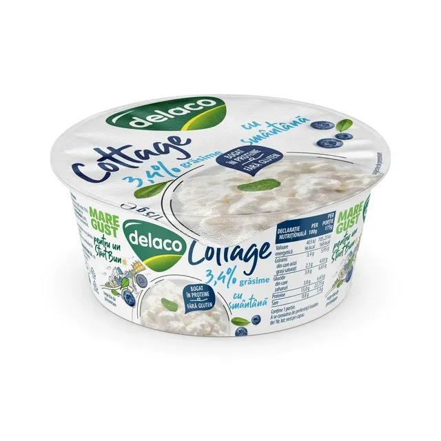 Branza cottage cu smantana Delaco, 3.4% grasime, 175 g