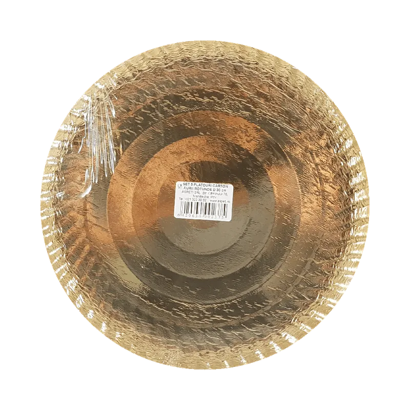 Set platouri de unica folosinta Aspeti, 5 bucati, 30 cm, carton, aurii