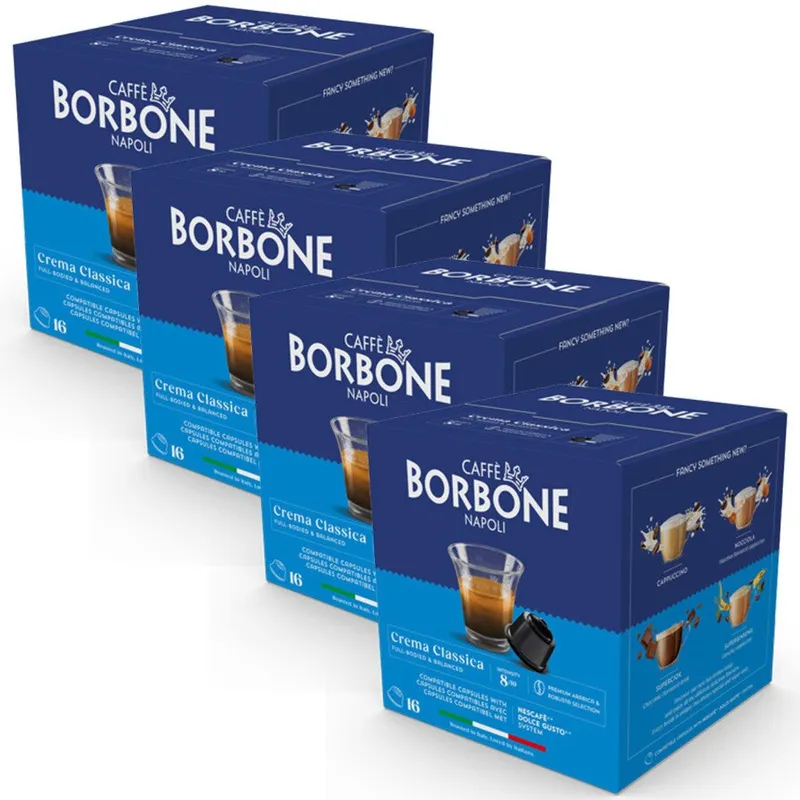 Set 4 x Capsule cafea crema classica, Borbone, compatibile Dolce Gusto, 64 buc, 352 g