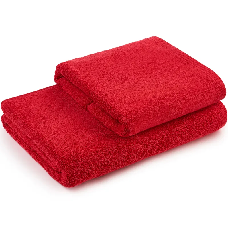 Set 2 prosoape Hotel Supplier, 50x90 cm, 70x140 cm, bumbac 100%, 600 GSM, Rosu
