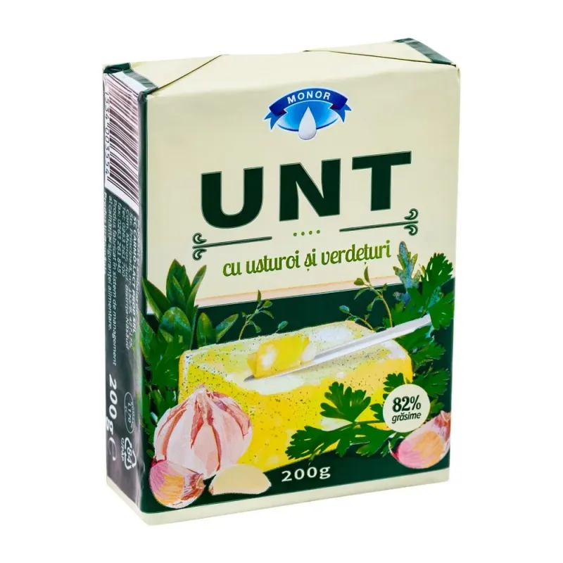 Unt de masa Monor, cu usturoi si verdeturi, 82% grasime, 200 g