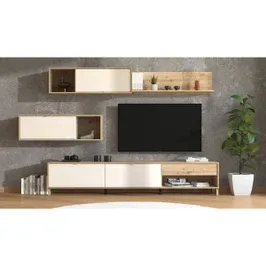 Biblioteca living Norwich AH, stejar artisan + beh cashmere, 234 cm, 3C