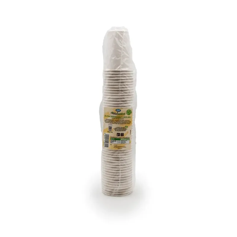 Set pahare de unica folosinta Aspeti, 50 bucati, 250 ml, carton biodegradabil, alb