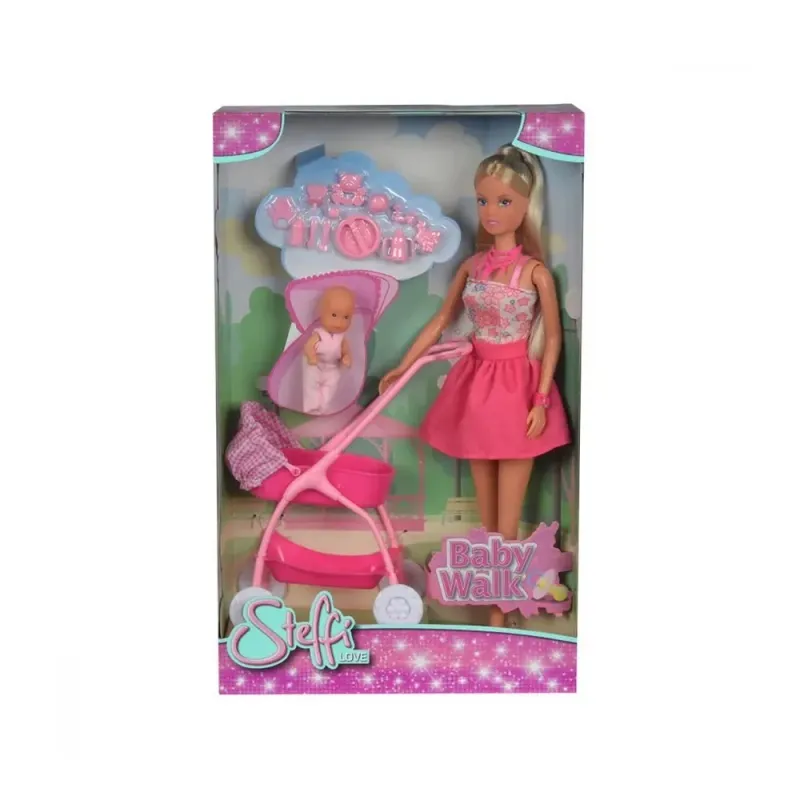 Papusa Steffi Love cu bebe in carucior