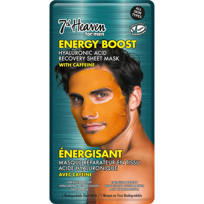 Masca faciala energizanta cu acid hialuronic si cafeina 7th Heaven, pentru barbati, 1 bucata