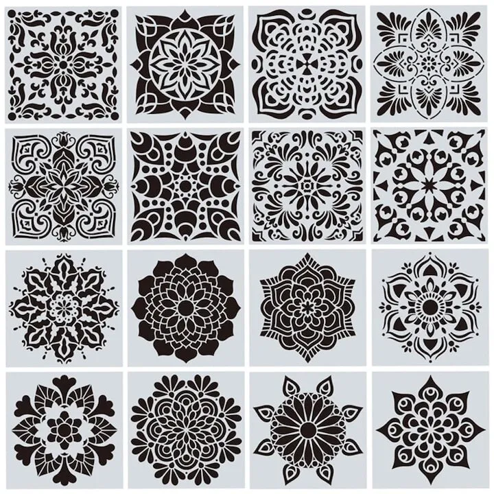 Set de 16 sabloane decorative Mandala, WELUOT, reutilizabile, 15x15cm