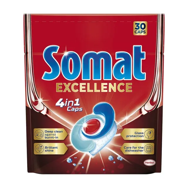 Detergent capsule pentru masina de spalat vase Somat Excellence 4 in 1, 30 spalari