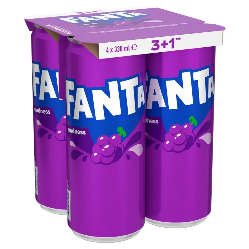 Bautura carbogazoasa cu aroma de struguri Fanta Madness, 3+1 x 0.33 l