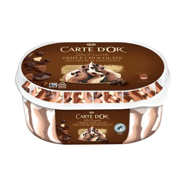 Inghetata cu 3 tipuri de ciocolata Carte D'Or Triple Chocolate, 825 ml