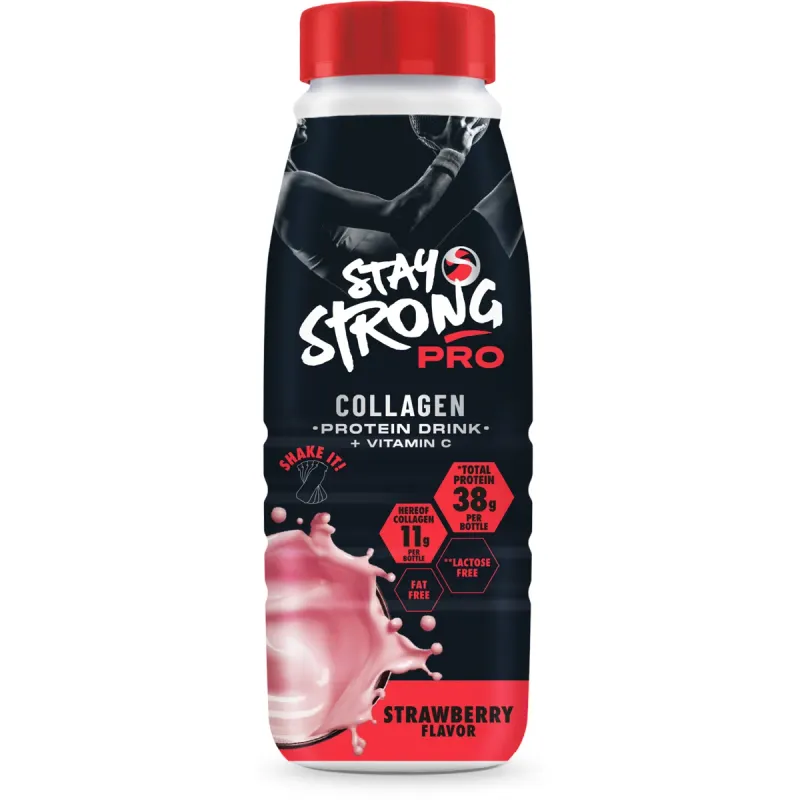 Shake proteic cu colagen si aroma de capsuni Stay Strong, 500 ml