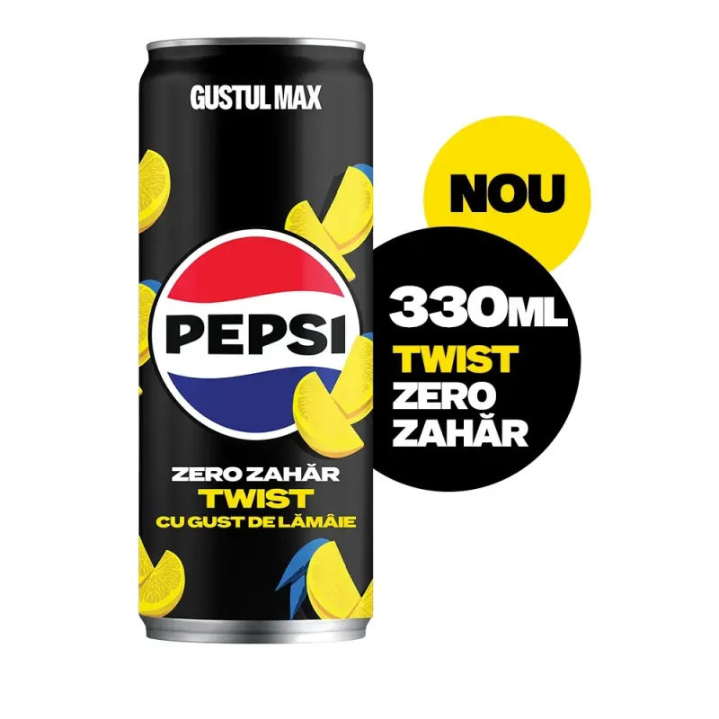 Pepsi Twist Zero Zahar, Bautura Cola, Doza, 330ml