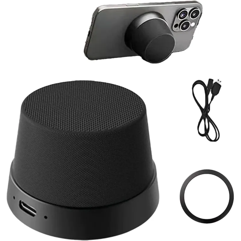 Boxa telefon portabila, Bluetooth, Adsorbtie magnetica, suport telefon 2 in 1, Compatibila Apple/Android, Audio HD cu difuzor full-range de 40mm, Rezistent la apa IPX6, Sunet Surround 3D, Negru