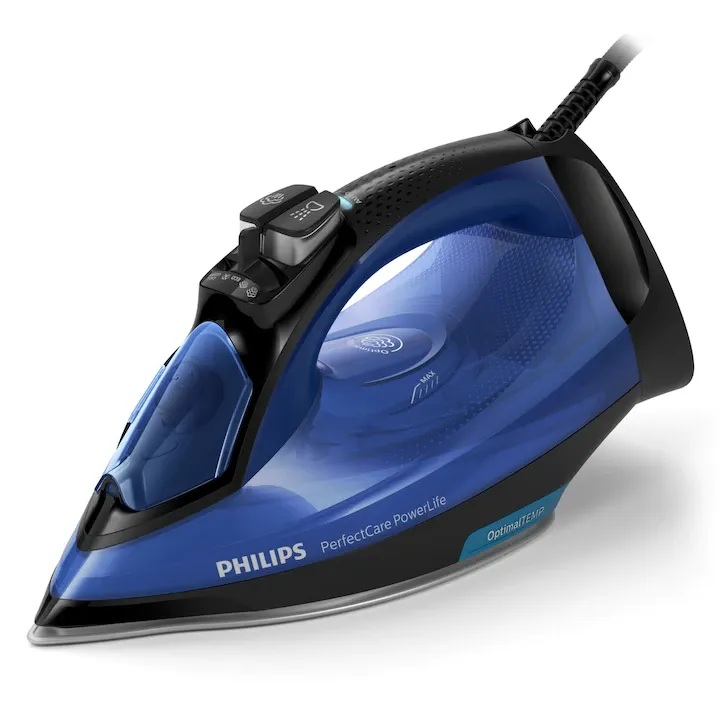Fier de calcat cu abur Philips GC3920/20, talpa SteamGlide, Jet de abur 180g, Negru/Albastru