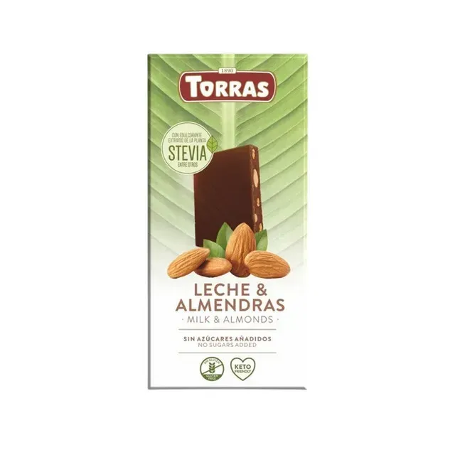 Ciocolata cu lapte si migdale Torras, fara zahar si fara gluten, 125 g