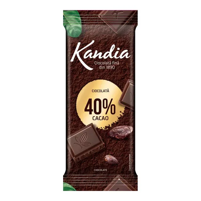 Tableta ciocolata amaruie Kandia, 40% cacao, 80 g