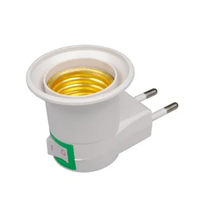 Dulie tip lampa de veghe E27, cu stecher pentru priza, intrerupator ON/OFF, forma in L, compatibila cu becuri LED, fluorescente si rotative, 6A, alb