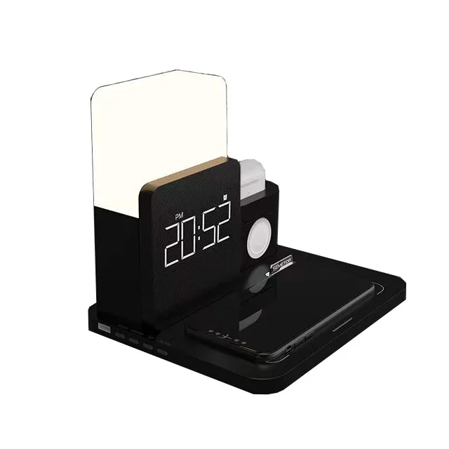 Statie de Incarcare Wireless 3 in 1 Tip Ceas/Alarma, Multifunctionala, Lampa, Universal, Negru
