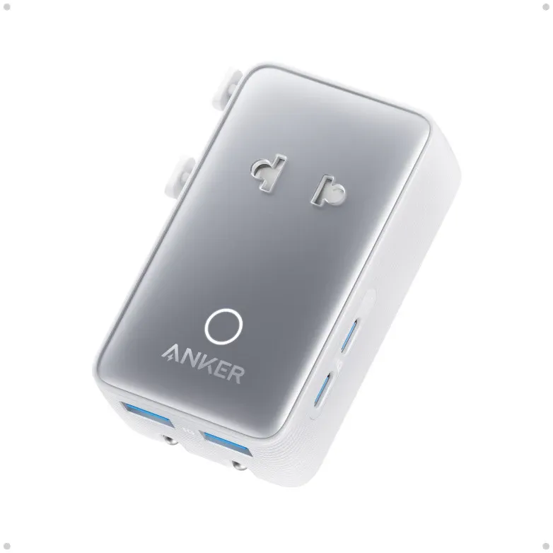 Adaptor de calatorie priza si incarcator universal Anker Nano Travel Adapter 5 in 1, 20W, 2x USB-C, 2x USB-A, EU, UK, US, AU, Alb/Gri