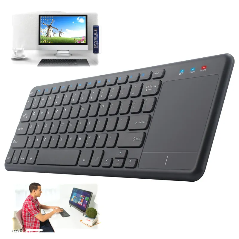 Tastatura multimedia wireless cu mouse pad, Latauar, iluminata LED RGB, USB