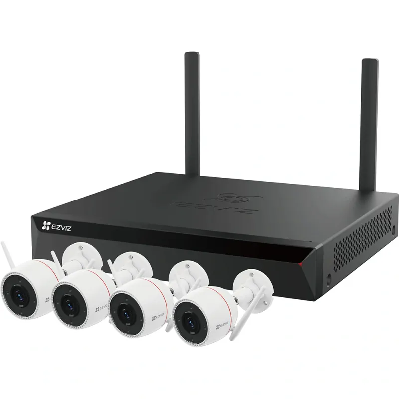 Kit de supraveghere video EZVIZ H3C, 2K, 4 camere, Wi-Fi, 8 canale, Color Night Vision, alb