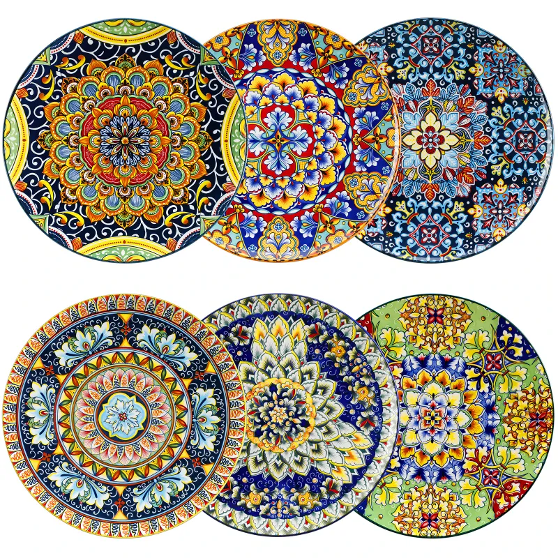 Set farfurii ceramice Vancasso SIMI, 6 piese, design boho, rezistente la zgarieturi, 10.5 inch, multicolor