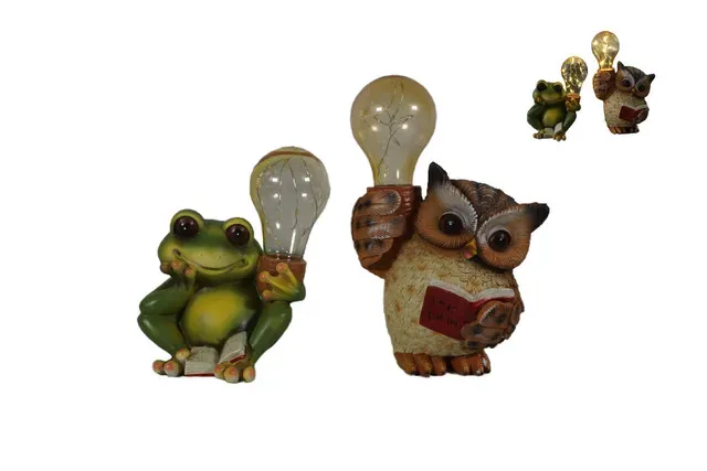 Decoratiune bufnita/broasca Garden Star, cu lumina solara, H15/19 cm, modele asortate