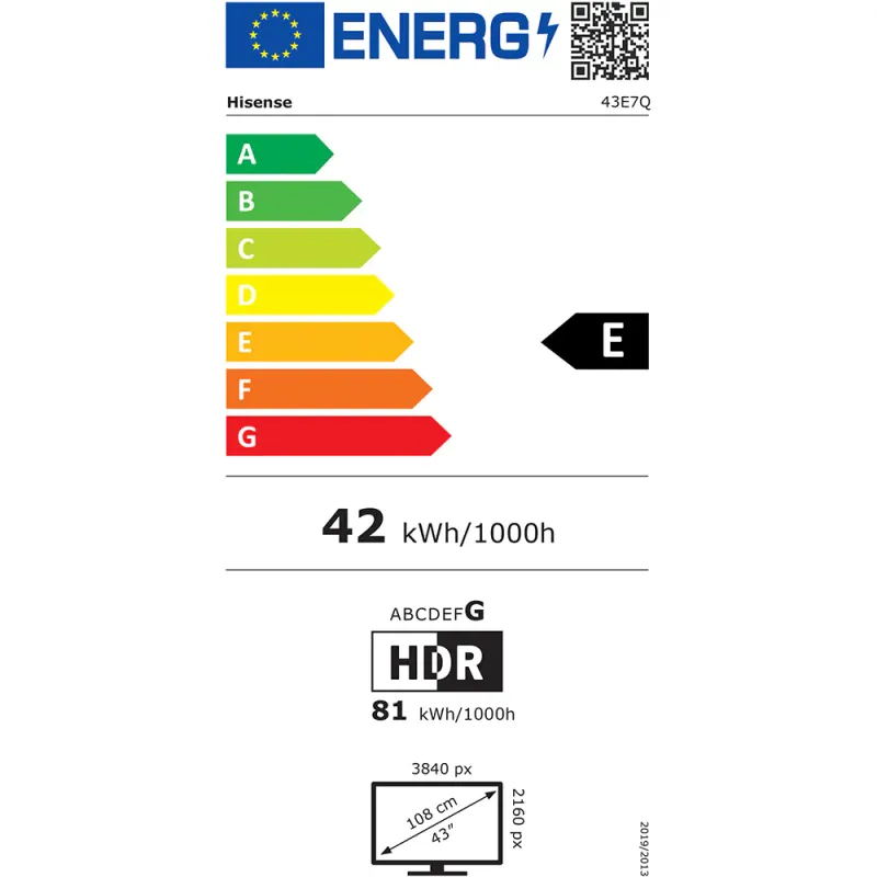 Televizor QLED Smart HISENSE 43E7Q, Ultra HD 4k, 108cm