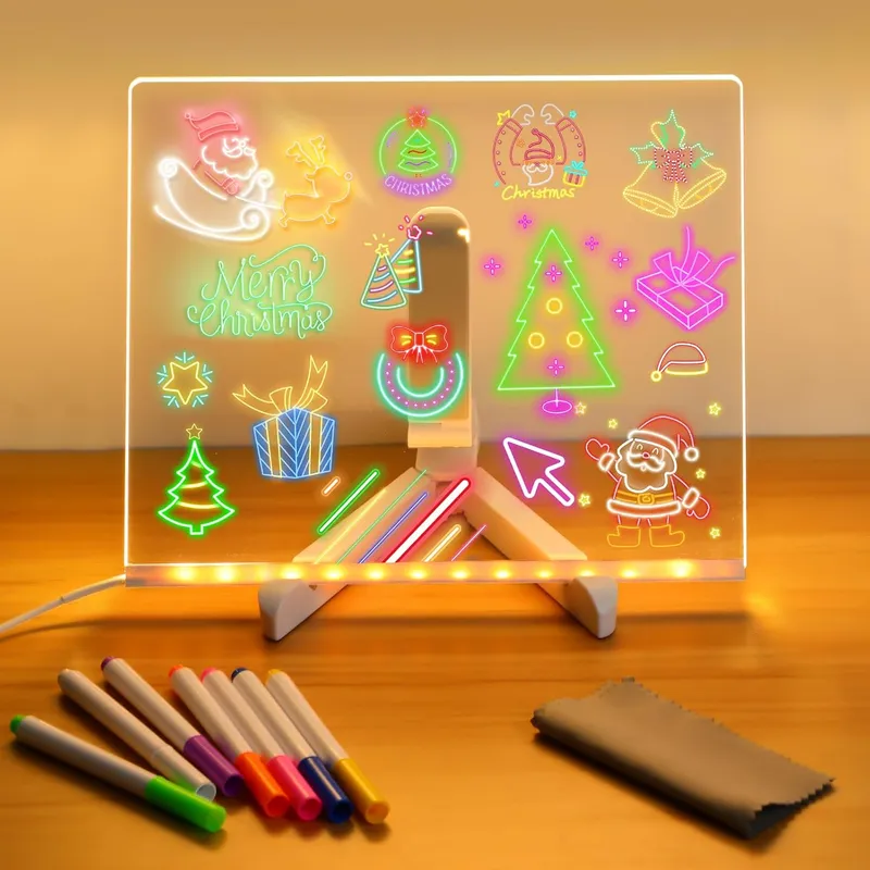 Tabla cu LED pentru Mesaje Colorate – Panou Acrilic Iluminat pentru Scris si Desen, Tabla de Sters la Uscat cu Lumina, Placa LED de Scris si Desen 20 × 20 cm