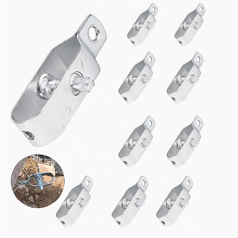 Set 10 Intinzator de plasa de sarma, 2mm thickness is more sturdy, metal galvanizat, rezistente la rugina, utilizare usoara, pentru garduri electrice animale, 100x30mm, Argintiu
