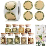 Set 500 etichete autoadezive, NUODWELL, Cu 4 stiluri diferite de model botanic, Usor de scris pe, Pentru cutii de cadou, invitatii, pungi de hartie, borcane de gem, birouri, ferestre, 5cm, Maro