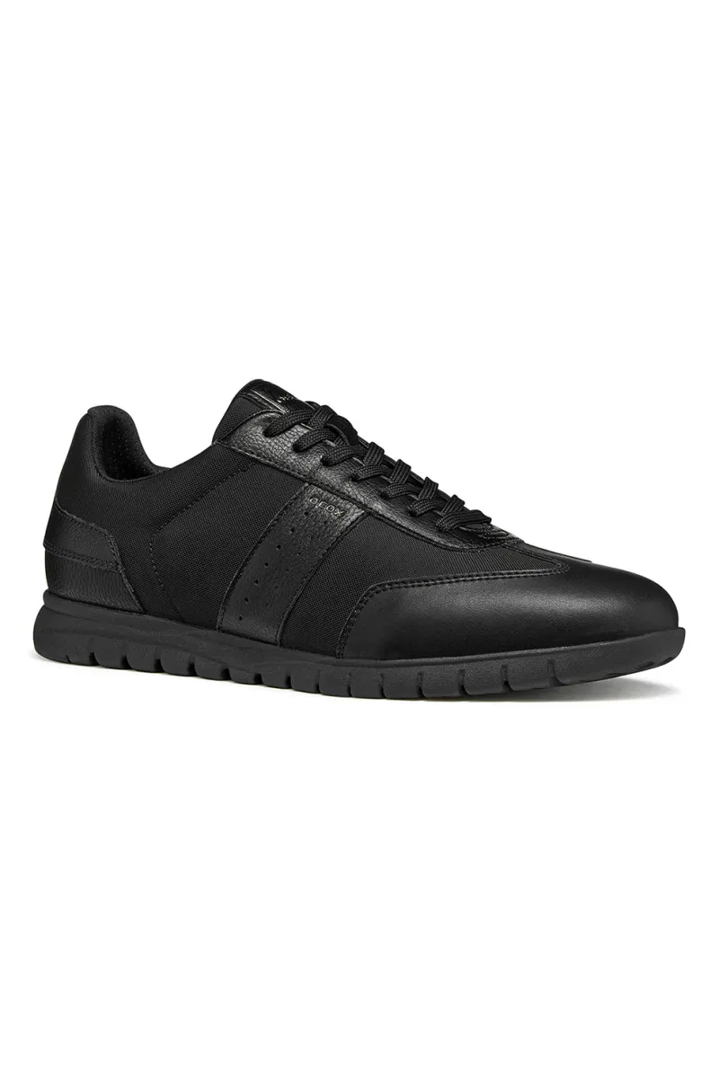 Geox, Pantofi sport Flextride de piele ecologica cu insertii textile, Negru