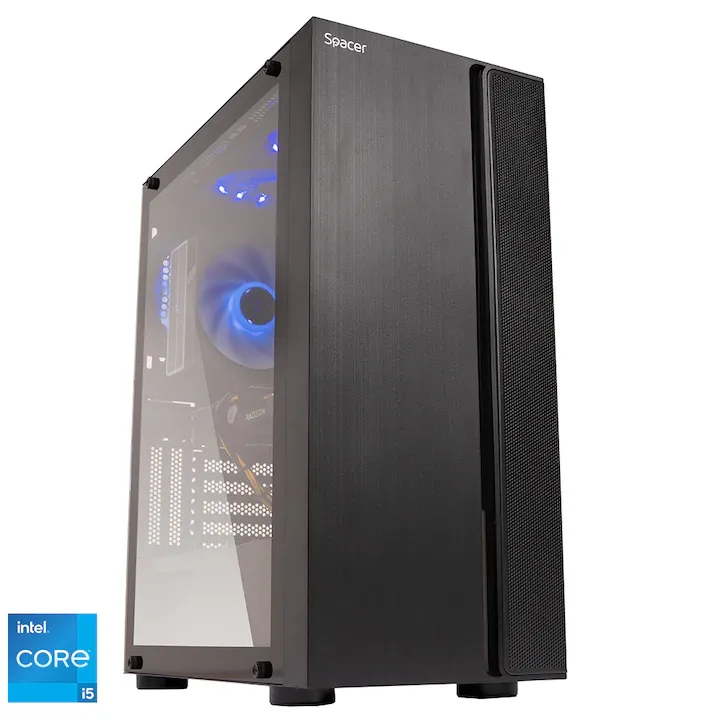 Sistem Desktop PC Gaming Spacer Dominator cu procesor Intel® Core™ i5-14400F pana la 4.70 GHz, 32GB DDR4, 1TB SSD, ASRock AMD Radeon™ RX 6500 XT Phantom Gaming 8GB GDDR6 OC, No OS, Negru