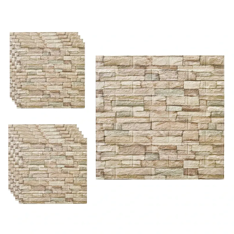 Set 10 placi 3D Autoadezive, YISYNIM, Tapet Faux Brick, Alb, 70x77cm, Grosime 3mm