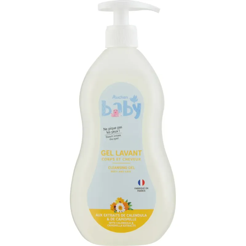 Sampon si gel de dus Auchan Baby, cu extract de musetel, 750ml