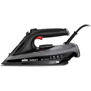 Fier de calcat Braun FreeStyle 5 SI5088BK, 2800W, jet de abur 220g/min, abur variabil 0-50 g/min, talpa EloxalPlus, rezervor 300 ml, tehnologie FreeGlide, oprire automata, sistem antipicurare, negru