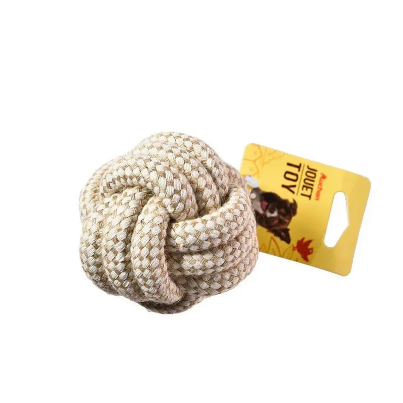 Jucarie pentru caini Auchan, minge din franghie, 9 cm, bej
