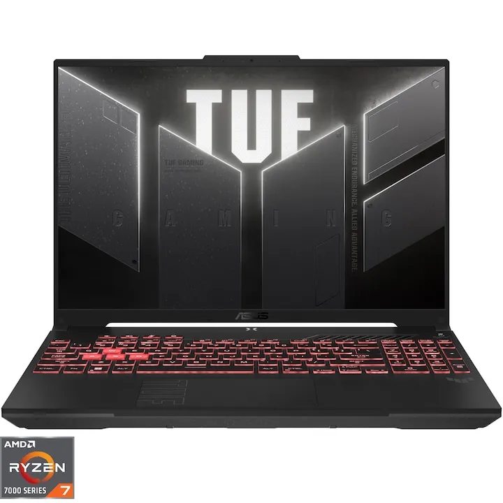 Gaming ASUS TUF A16 cu procesor AMD Ryzen™ 7 7445HS pana la 4.70 GHz, 16'', Full HD+, WUXGA, 144Hz, IPS, 16GB DDR5 RAM, 512GB SSD, NVIDIA® GeForce RTX™ 4050 6GB GDDR6, No OS, Mecha Gray