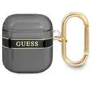 Husa de protectie Guess TPU Printed Stripe Case pentru Airpods 2, Negru