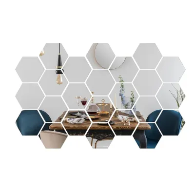 Set 24 hexagonale autocolante de perete tip oglinda, Axroad Mall, Rezistent la apa, Design interior, Usor de curatat si intretinut, Pentru acasa camera de zi dormitor canapea decorare, Acril, 100*87*50 mm, Argintiu
