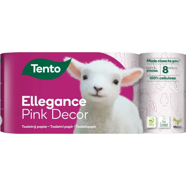 Hartie igienica Tento Ellegance Pink Decor, 3 straturi, 8 bucati