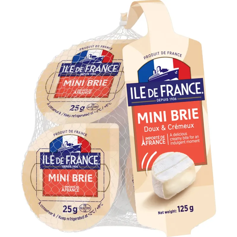Branza cu pasta moale si mucegai alb Ile de France Mini Brie, 5 x 25 g