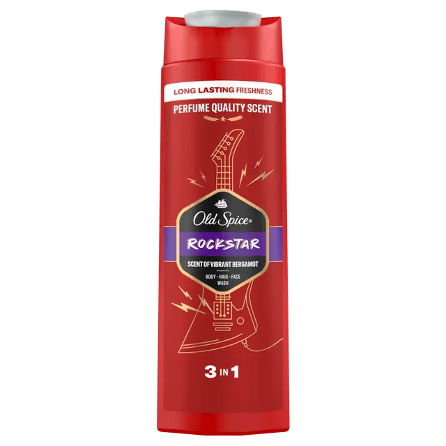 Gel de dus si sampon 3 in 1 Old Spice Rockstar pentru corp, par si fata, 400 ml