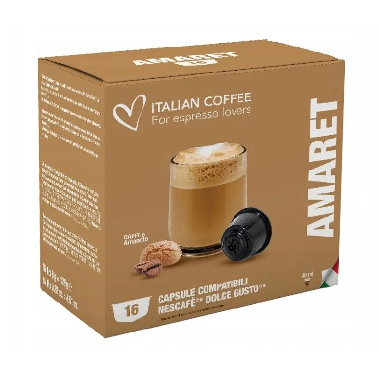 Capsule, Italian Coffee Amaret Compatibil Nescafe Dolce Gusto, 16 Capsule