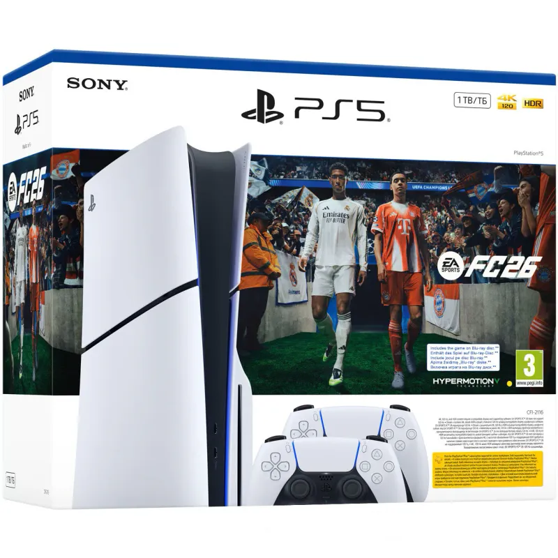 Consola PlayStation 5, 1TB SSD, Controller suplimentar, Joc EA Sports FC 26 (disc)