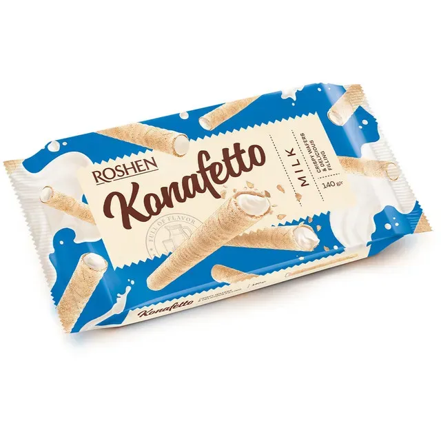 Rulouri din napolita cu umplutura cu aroma de lapte Roshen Konafetto, 140 g