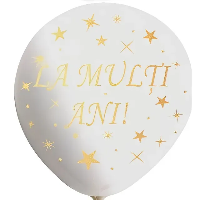 Set 10 baloane din latex Flippy La Multi Ani, 23 cm, alb